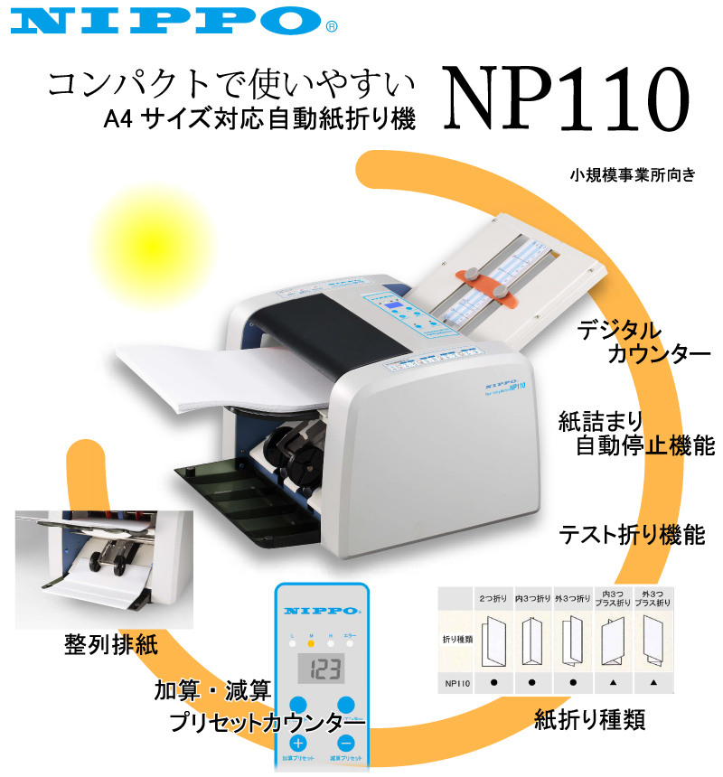 NIPPO 紙折り機 NP270 動作確認済み 業務用 オフィス 店舗 自動紙折り機、NIPPO（ニッポー）、【NP270A】、【NP270L