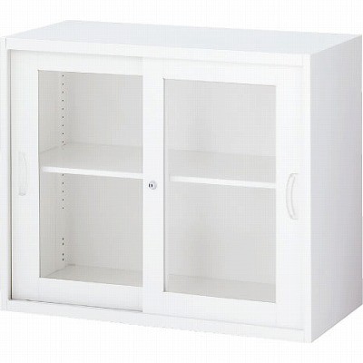 生興 RW4-07SG 引戸書庫（ガラス） ホワイト (60376) (重量：25kg) 上・下置兼用|書類棚・書庫