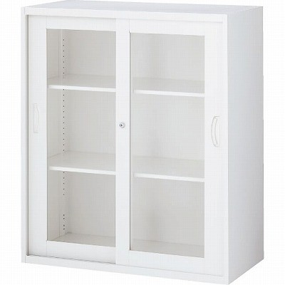 生興 RW4-10SG 引戸書庫（ガラス） ホワイト (60377) (重量：34kg) 上・下置兼用|書類棚・書庫