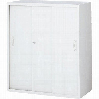 生興 RW4-310S 3枚引戸書庫（スチール） ホワイト (60375) (重量：33kg) 上・下置兼用|書類棚・書庫