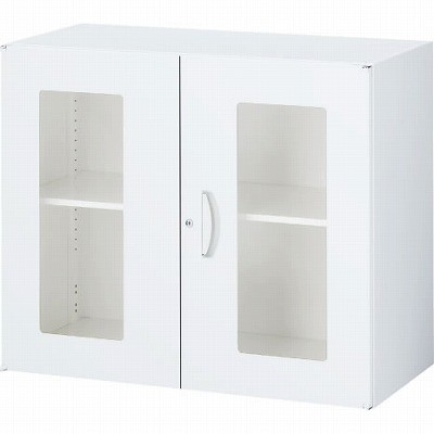 生興 RW45-07HG ガラス両開き書庫 ホワイト (58901) (重量：26kg) 上・下置兼用|書類棚・書庫