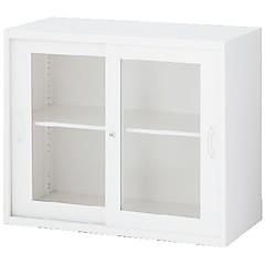 生興 RW45-07SG ガラス引戸書庫 ホワイト (58913) (重量：26kg) 上・下置兼用|書類棚・書庫