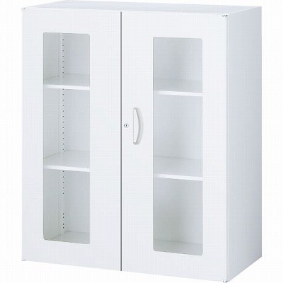 生興 RW45-10HG 両開き書庫（窓付き） ホワイト (59904) (重量：35kg) 上・下置兼用|書類棚・書庫