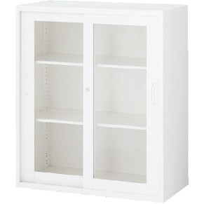 生興 RW45-10SG ガラス引戸書庫 ホワイト (58914) (重量：35kg) 上・下置兼用|書類棚・書庫