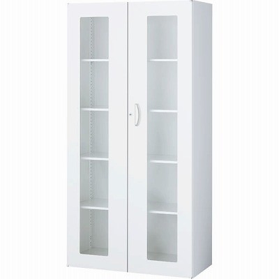 生興 RW45-18HG 両開き書庫（ガラス） ホワイト (59903) (重量：58kg) 下置専用|書類棚・書庫