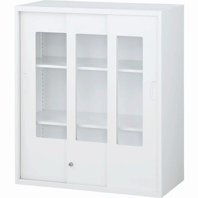 生興 RW45-310S 3枚引戸書庫 ホワイト (58912) (重量：35kg) 上置専用|書類棚・書庫