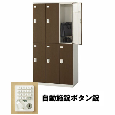 生興 SLBD-6-AB 3列2段6人用ロッカー 自動施錠ボタン錠タイプ ウォールナット (75622) (重量：52kg)|ロッカー