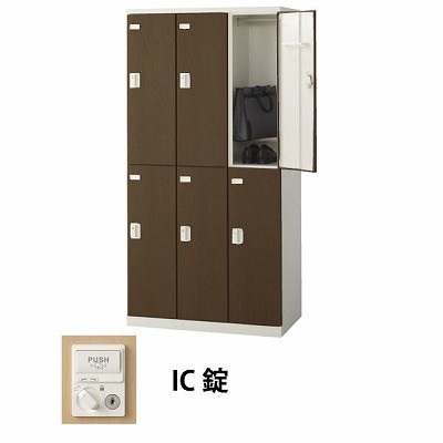 生興 SLBD-6-C 3列2段6人用木目扉ロッカー IC錠タイプ ウォールナット (70886) (重量：52kg)|ロッカー
