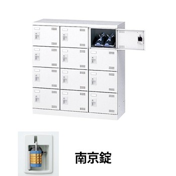 生興 SLBW-M12-N2 3列5段12人用シューズロッカー 南京錠 ホワイト (96227) (重量：27kg)|シューズボックス
