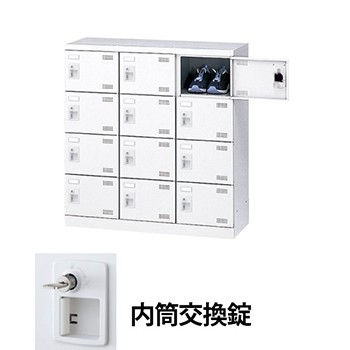 生興 SLBW-M12-T3 3列5段12人用シューズロッカー シリンダー内筒交換錠 ホワイト (96229) (重量：27kg)|シューズボックス