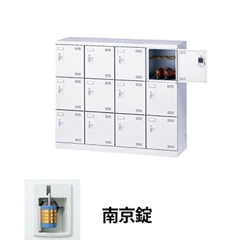 生興 SLBW-M412-N2 4列3段12人用シューズロッカー 網棚付 南京錠 ホワイト (96239) (重量：35kg)|シューズボックス