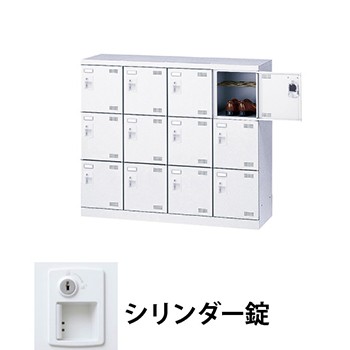 生興 SLBW-M412-S2 4列3段12人用シューズロッカー 網棚付 シリンダー錠 ホワイト (96237) (重量：35kg)|シューズボックス
