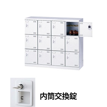 生興 SLBW-M412-T3 4列3段12人用シューズロッカー 網棚付 シリンダー内筒交換錠 ホワイト (96241) (重量：35kg)|シューズボックス