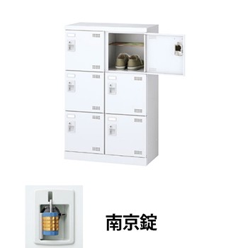 生興 SLBW-M6-N2 2列3段6人用シューズロッカー 網棚付 南京錠 ホワイト (96203) (重量：20kg)|シューズボックス