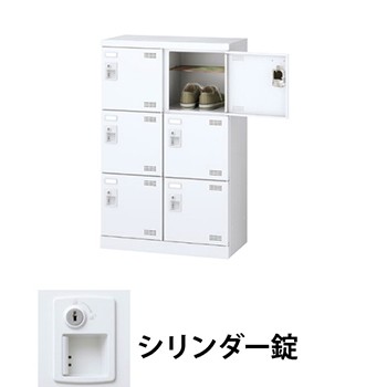 生興 SLBW-M6-S2 2列3段6人用シューズロッカー 網棚付 シリンダー錠 ホワイト (96201) (重量：20kg)|シューズボックス
