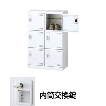 生興 SLBW-M6-T3 2列3段6人用シューズロッカー 網棚付 シリンダー内筒交換錠 ホワイト (96205) (重量：20kg)|シューズボックス