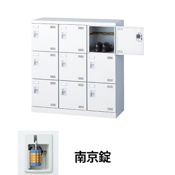 生興 SLBW-M9-N2 3列3段9人用シューズロッカー 網棚付 南京錠 ホワイト (96221) (重量：28kg)|シューズボックス