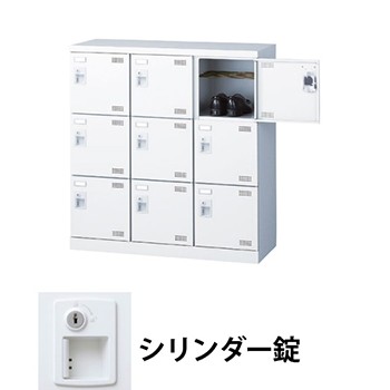 生興 SLBW-M9-S2 3列3段9人用シューズロッカー 網棚付 シリンダー錠 ホワイト (96219) (重量：28kg)|シューズボックス