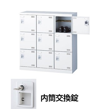 生興 SLBW-M9-T3 3列3段9人用シューズロッカー 網棚付 シリンダー内筒交換錠 ホワイト (96223) (重量：28kg)|シューズボックス