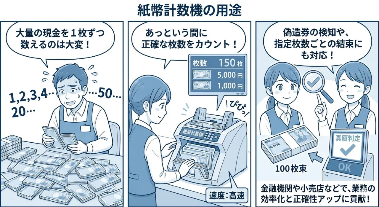 紙幣計数機用途イラスト
