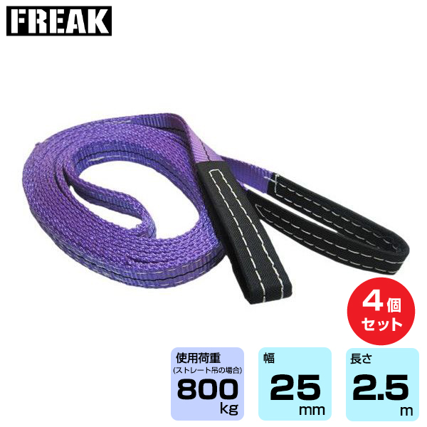 FREAK (4個セット) CEベルトスリングE型 使用荷重800kg 幅25mm 長さ2.5m (65727)