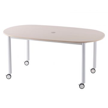 アール・エフ・ヤマカワ キャスターテーブル ホワイト脚 オーバル ナチュラル (重量：26kg) RFCTT-WL1691OVNA|会議用・ミーテングテーブル