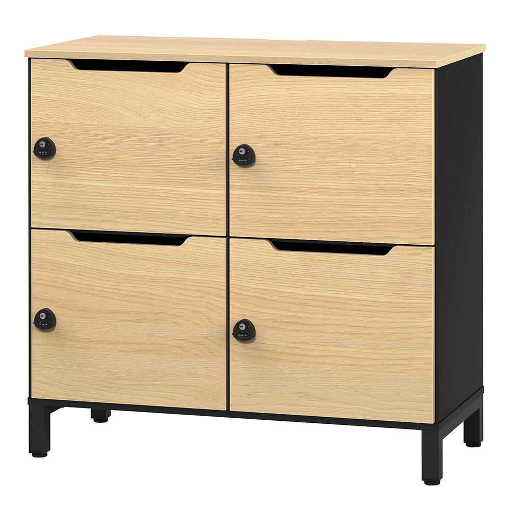 アール・エフ・ヤマカワ パーソナルロッカー 2列2段 ブラック×オーク扉 (重量：55kg) RFPL-22BK-OAD|ロッカー