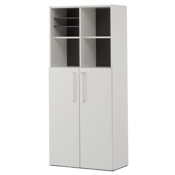 アール・エフ・ヤマカワ プリーマIII 木製格子型シェルフ2列5段 ホワイト共通扉付 グレーIIバック (重量：67.5kg) SHWKS3-25LDWH2|シェルフ・収納棚