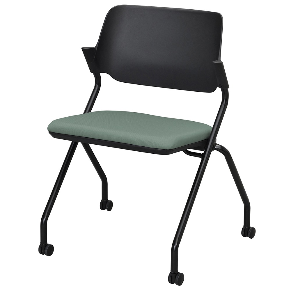 アール・エフ・ヤマカワ SYネスティングチェア ブラック 肘無シ ファブリック スモーキーグリーン (重量：7kg) RFC-SYBFSG|オフィスチェアー