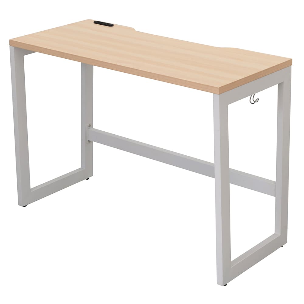 【車上渡し】アール・エフ・ヤマカワ リスム デスク W1000×D450 ナチュラル×ホワイト脚 (2ヶ口コンセント付) (重量：15.4kg) RFFLD-1045NA-WL|オフィスデスク