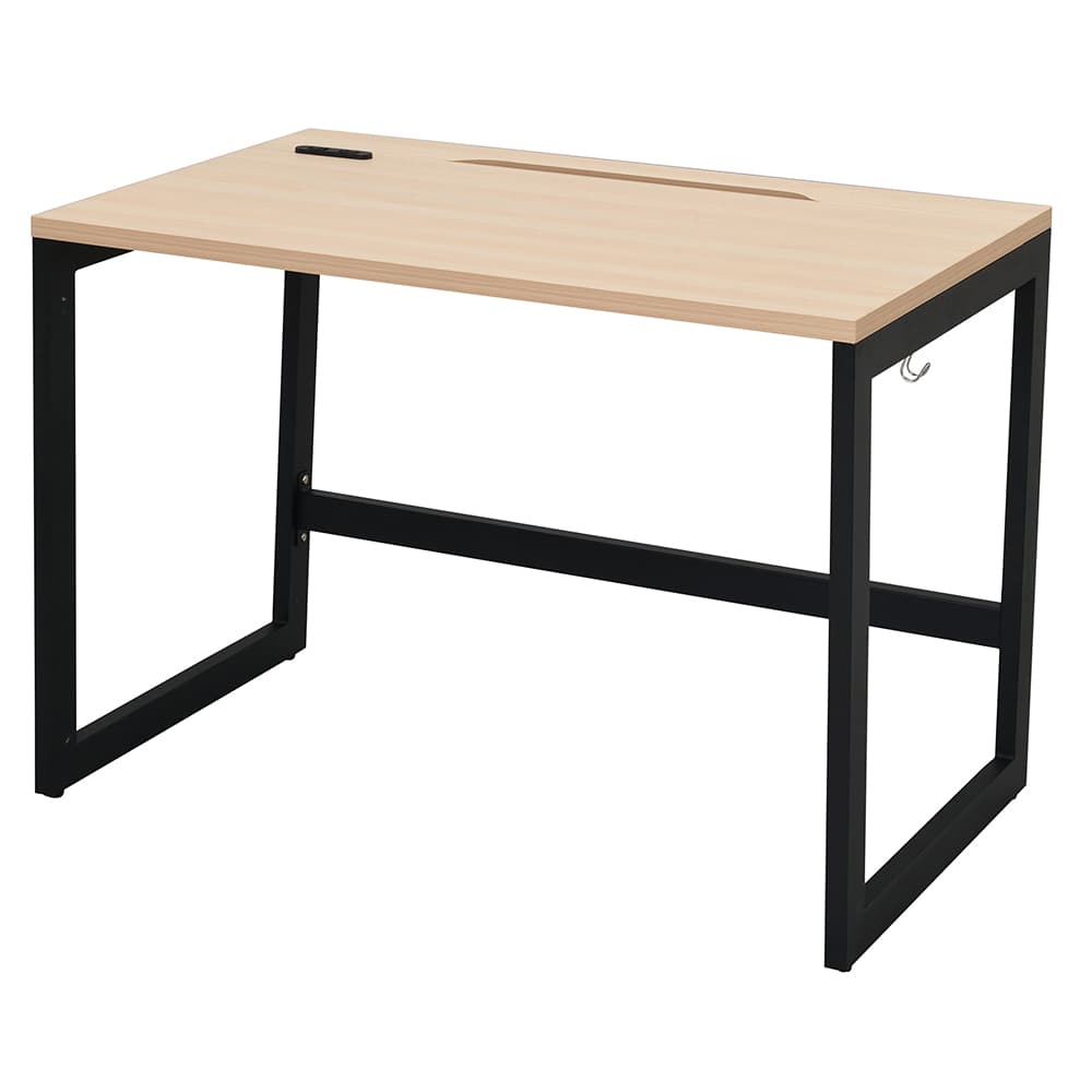 【車上渡し】アール・エフ・ヤマカワ リスム デスク W1000×D600 ナチュラル×ブラック脚 (2ヶ口コンセント付) (重量：19.7kg) RFFLD-1060NA-BL|オフィスデスク