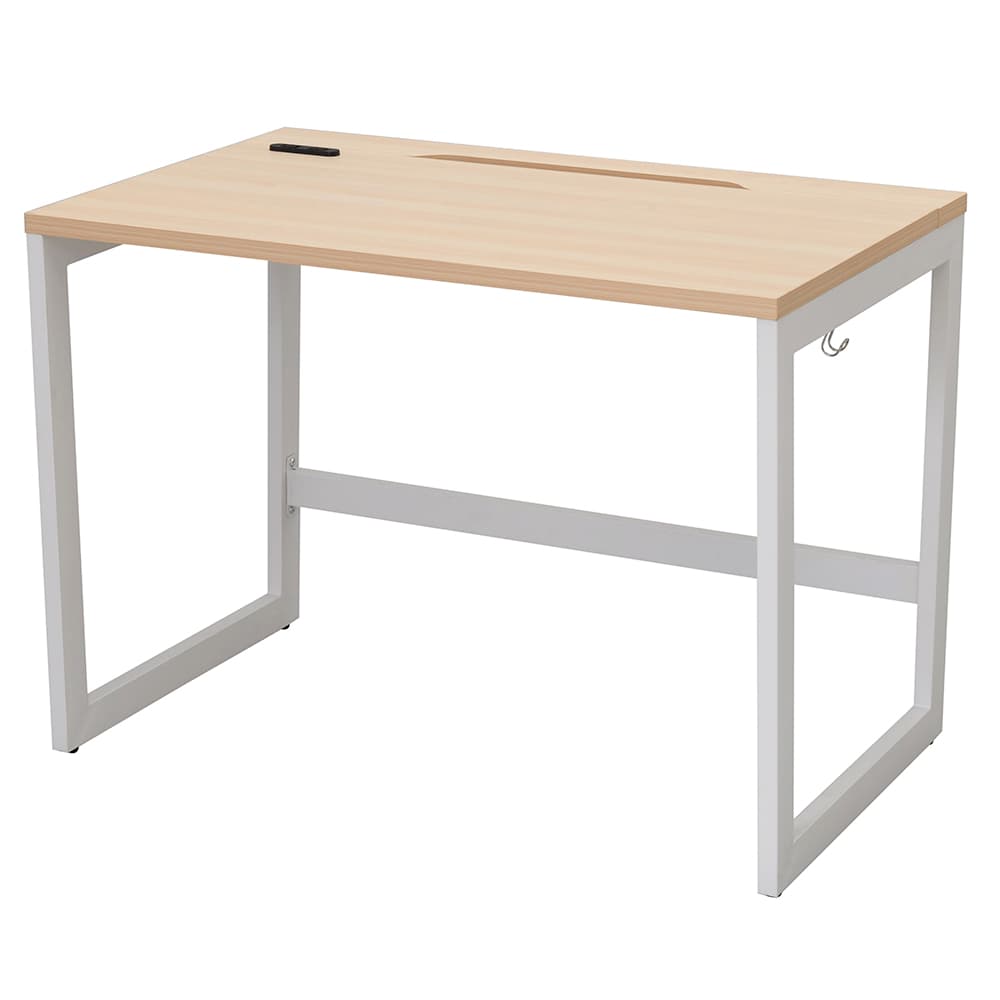 【車上渡し】アール・エフ・ヤマカワ リスム デスク W1000×D600 ナチュラル×ホワイト脚 (2ヶ口コンセント付) (重量：19.7kg) RFFLD-1060NA-WL|オフィスデスク