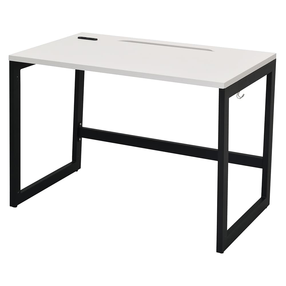 【車上渡し】アール・エフ・ヤマカワ リスム デスク W1000×D600 ホワイト×ブラック脚 (2ヶ口コンセント付) (重量：19.7kg) RFFLD-1060WH-BL|オフィスデスク