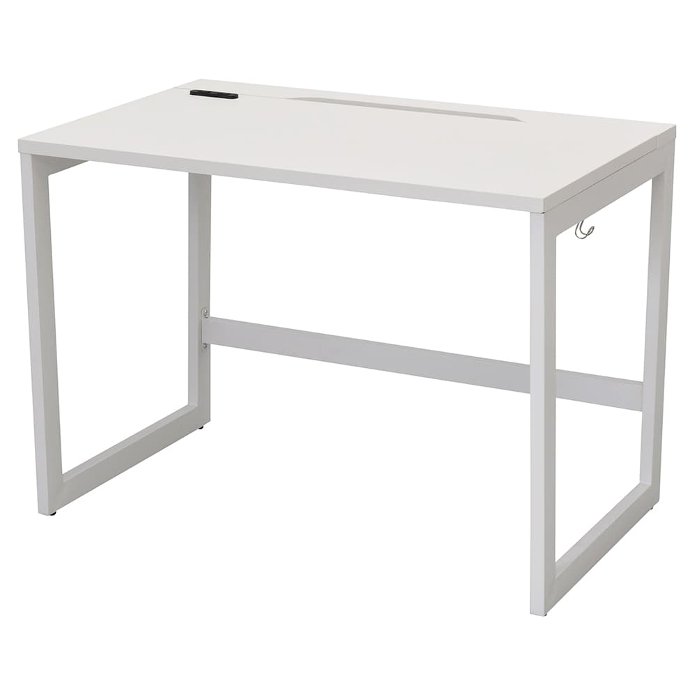 【車上渡し】アール・エフ・ヤマカワ リスム デスク W1000×D600 ホワイト×ホワイト脚 (2ヶ口コンセント付) (重量：19.7kg) RFFLD-1060WH-WL|オフィスデスク