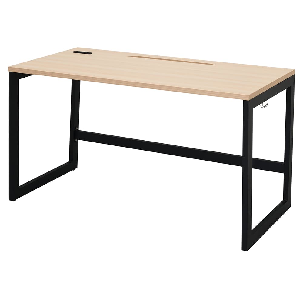 【車上渡し】アール・エフ・ヤマカワ リスム デスク W1200×D600 ナチュラル×ブラック脚 (2ヶ口コンセント付) (重量：22.9kg) RFFLD-1260NA-BL|オフィスデスク