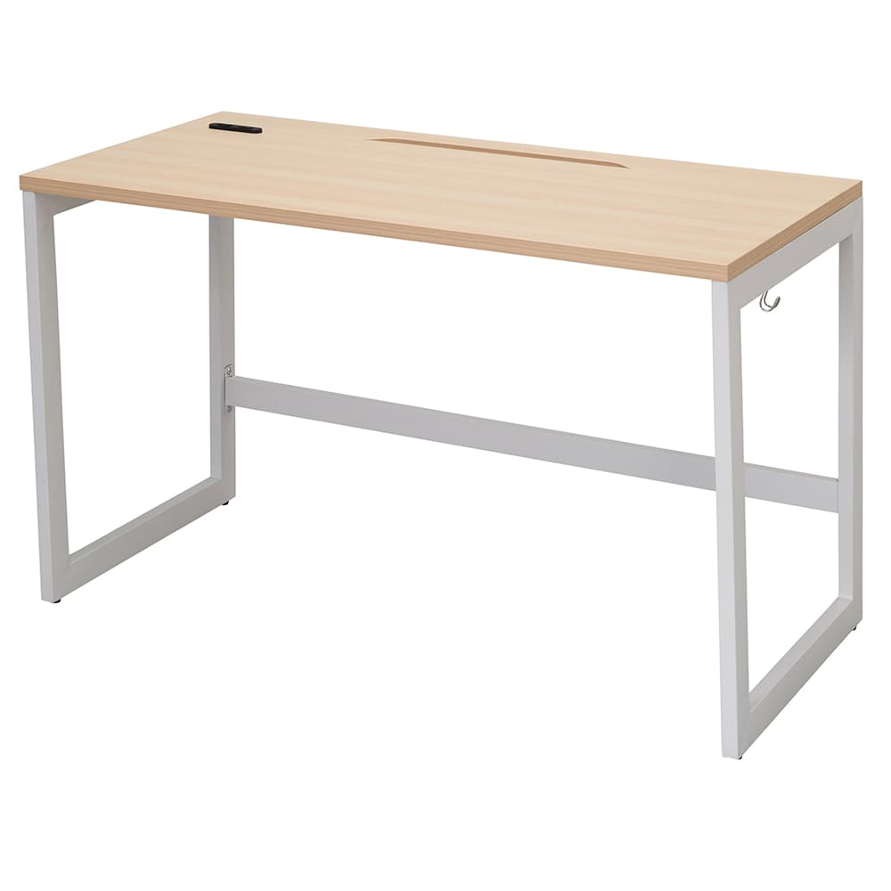 【車上渡し】アール・エフ・ヤマカワ リスム デスク W1200×D600 ナチュラル×ホワイト脚 (2ヶ口コンセント付) (重量：22.9kg) RFFLD-1260NA-WL|オフィスデスク