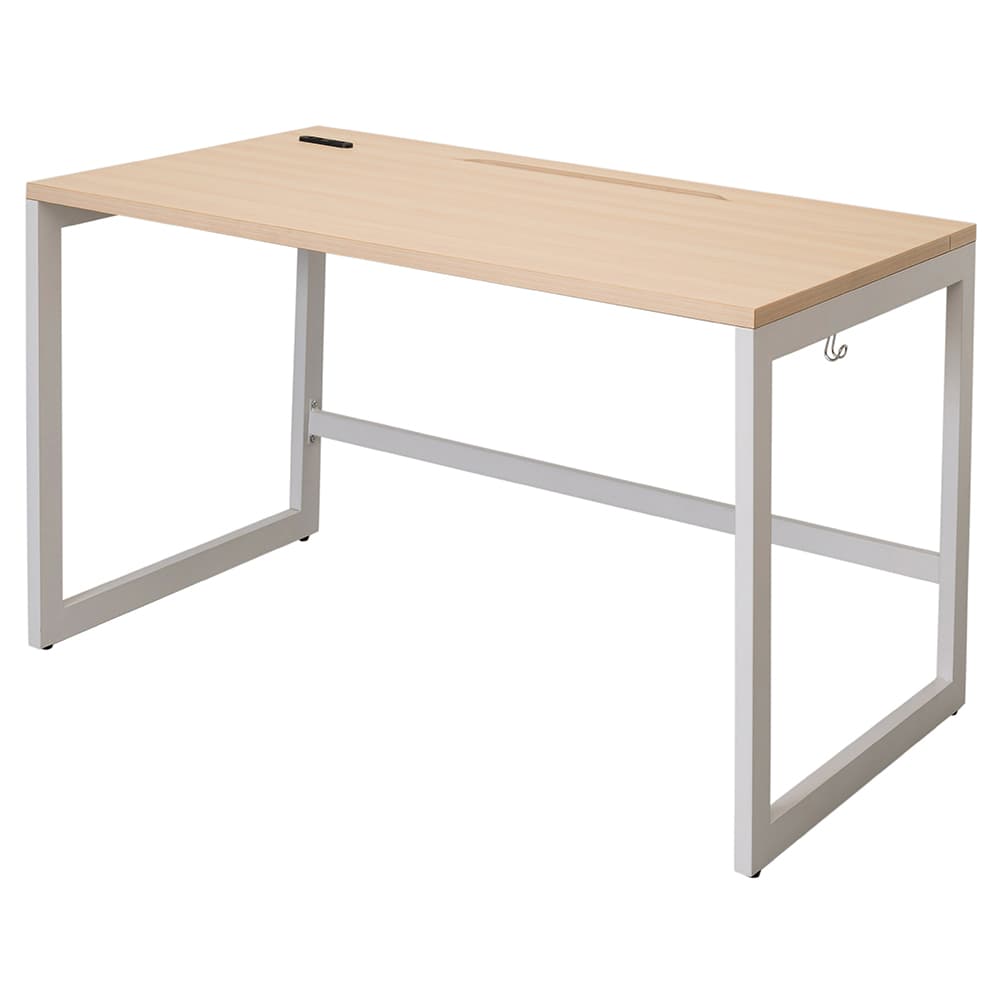 【車上渡し】アール・エフ・ヤマカワ リスム デスク W1200×D700 ナチュラル×ホワイト脚 (2ヶ口コンセント付) (重量：25.4kg) RFFLD-1270NA-WL|オフィスデスク