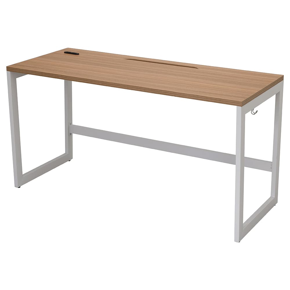 【車上渡し】アール・エフ・ヤマカワ リスム デスク W1400×D600 ウォルナット×ホワイト脚 (2ヶ口コンセント付) (重量：25.2kg) RFFLD-1460DM-WL|オフィスデスク