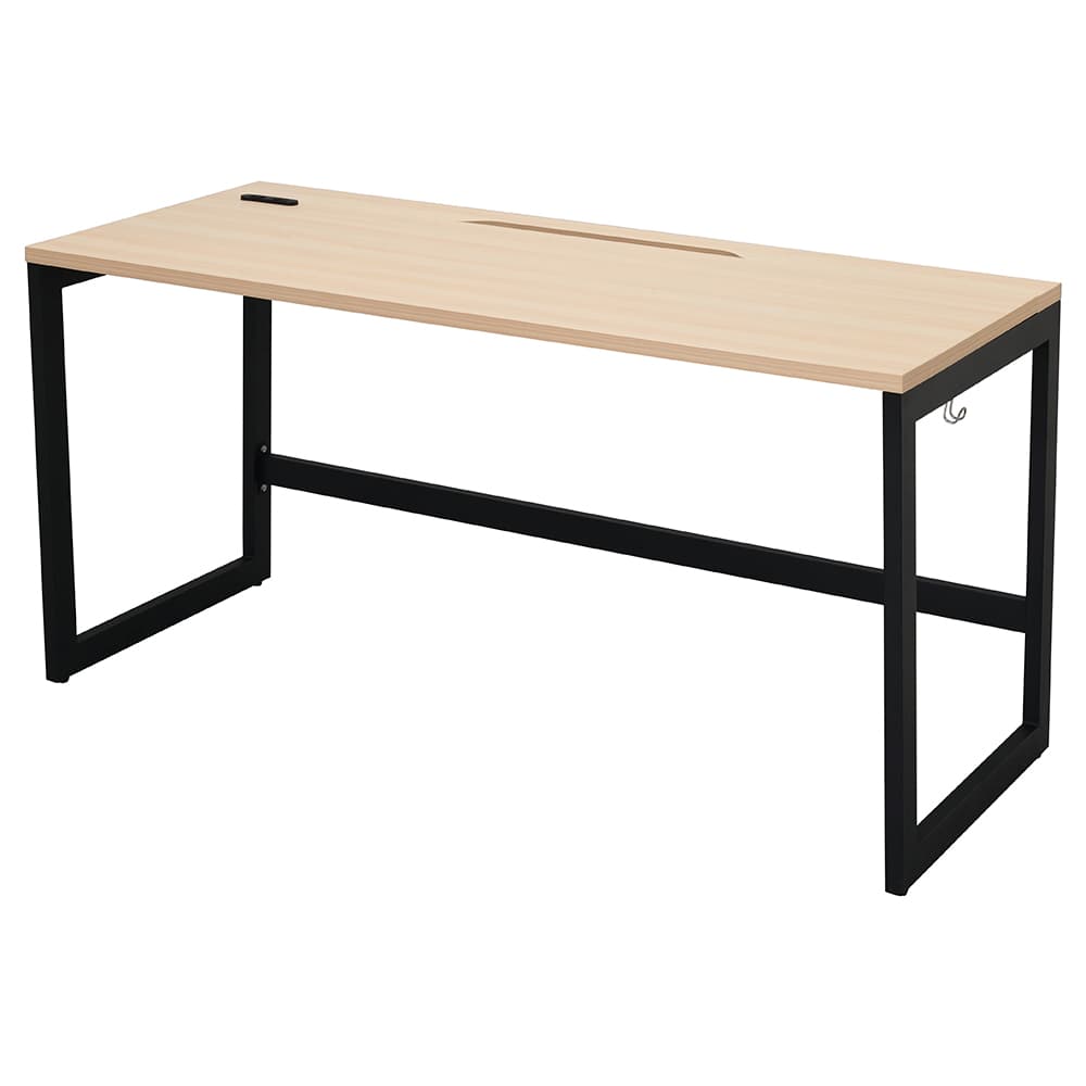 【車上渡し】アール・エフ・ヤマカワ リスム デスク W1400×D600 ナチュラル×ブラック脚 (2ヶ口コンセント付) (重量：25.2kg) RFFLD-1460NA-BL|オフィスデスク