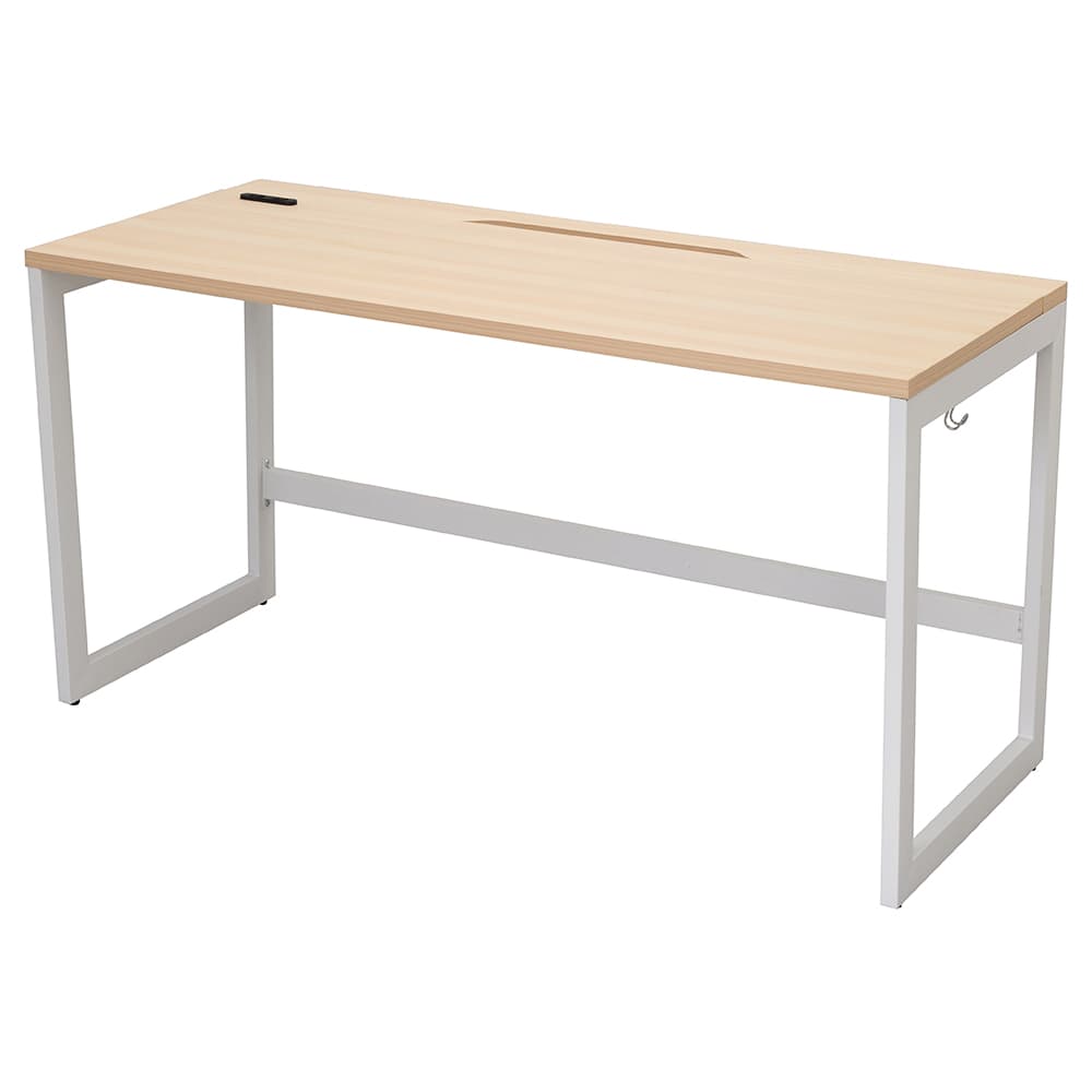 【車上渡し】アール・エフ・ヤマカワ リスム デスク W1400×D600 ナチュラル×ホワイト脚 (2ヶ口コンセント付) (重量：25.2kg) RFFLD-1460NA-WL|オフィスデスク