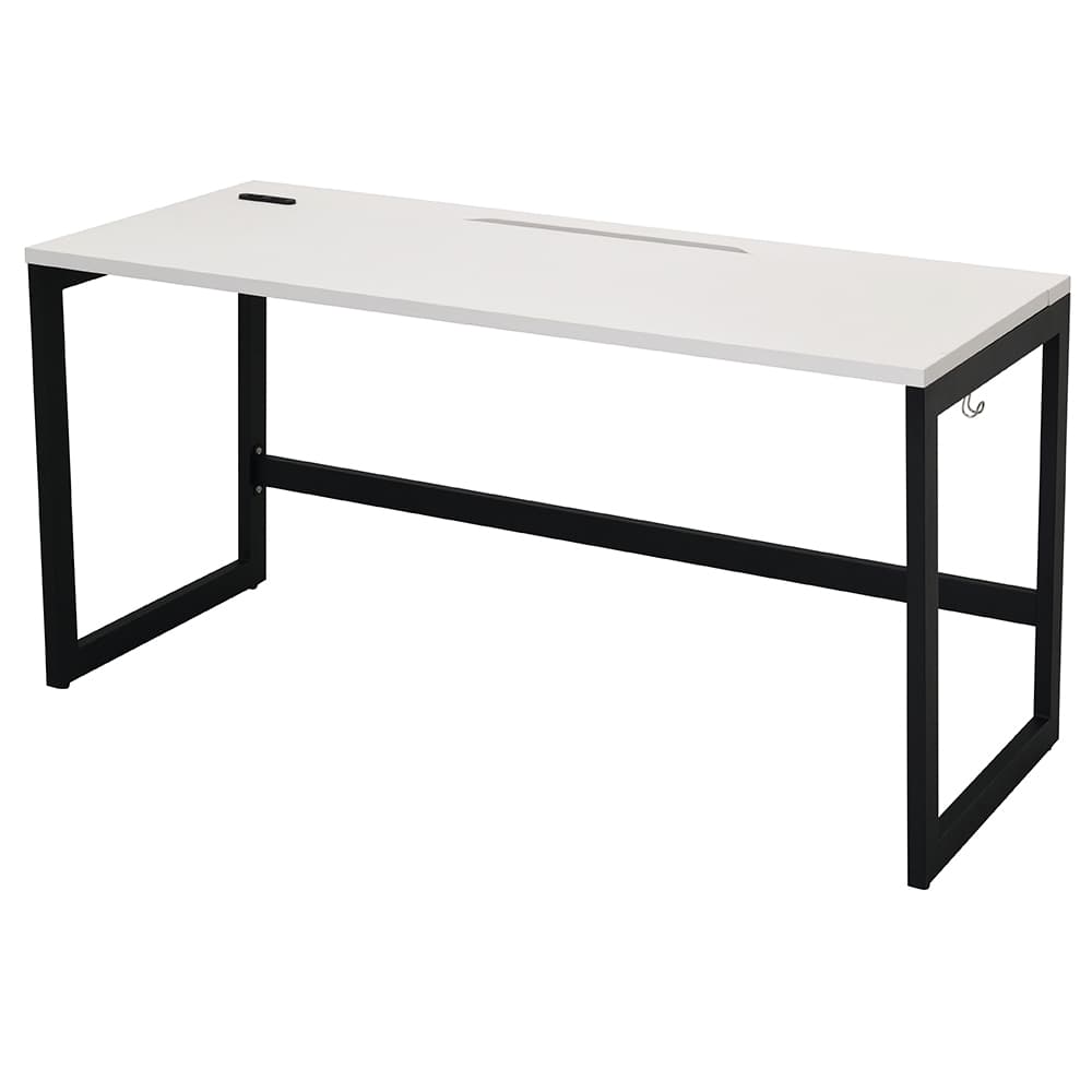 【車上渡し】アール・エフ・ヤマカワ リスム デスク W1400×D600 ホワイト×ブラック脚 (2ヶ口コンセント付) (重量：25.2kg) RFFLD-1460WH-BL|オフィスデスク