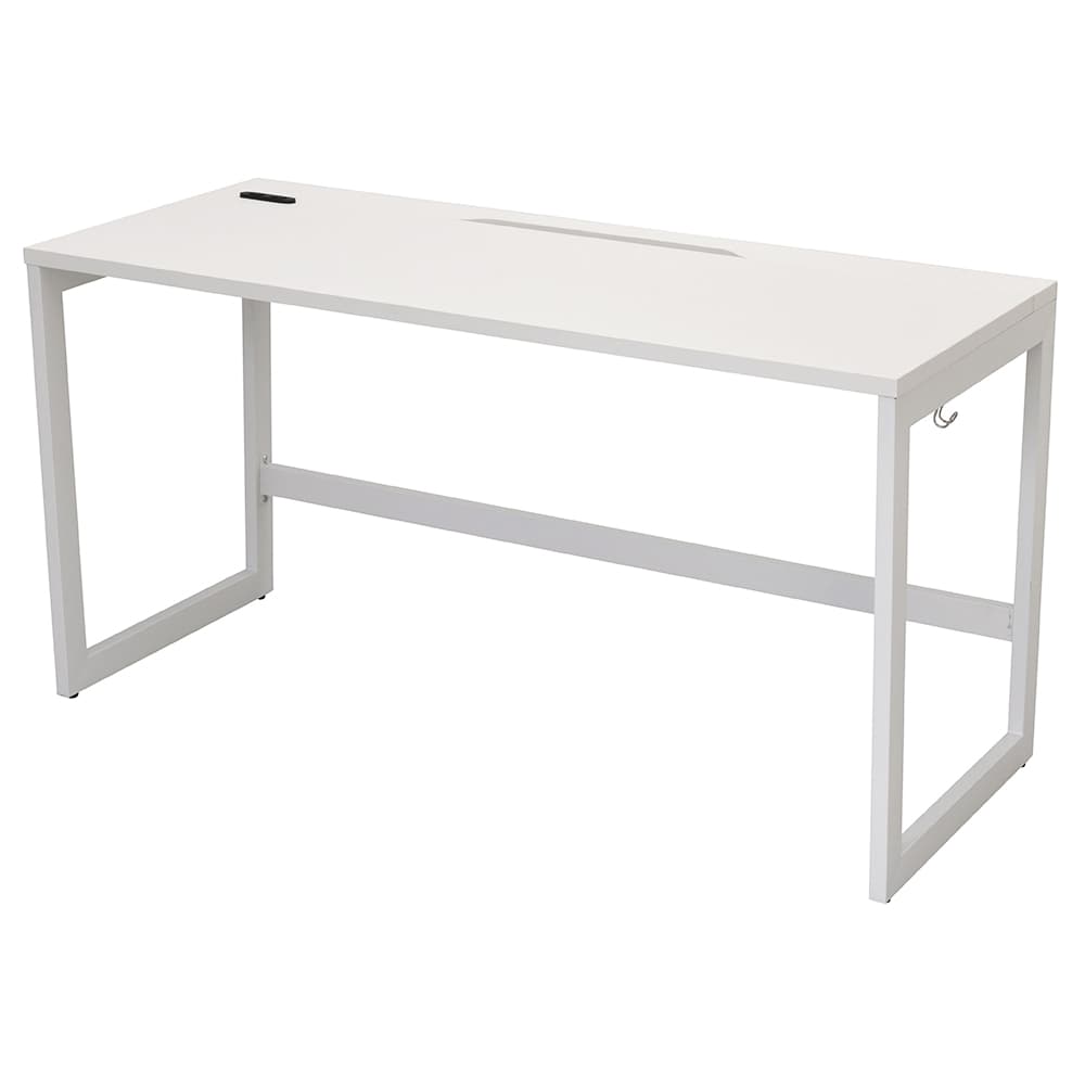 【車上渡し】アール・エフ・ヤマカワ リスム デスク W1400×D600 ホワイト×ホワイト脚 (2ヶ口コンセント付) (重量：25.2kg) RFFLD-1460WH-WL|オフィスデスク