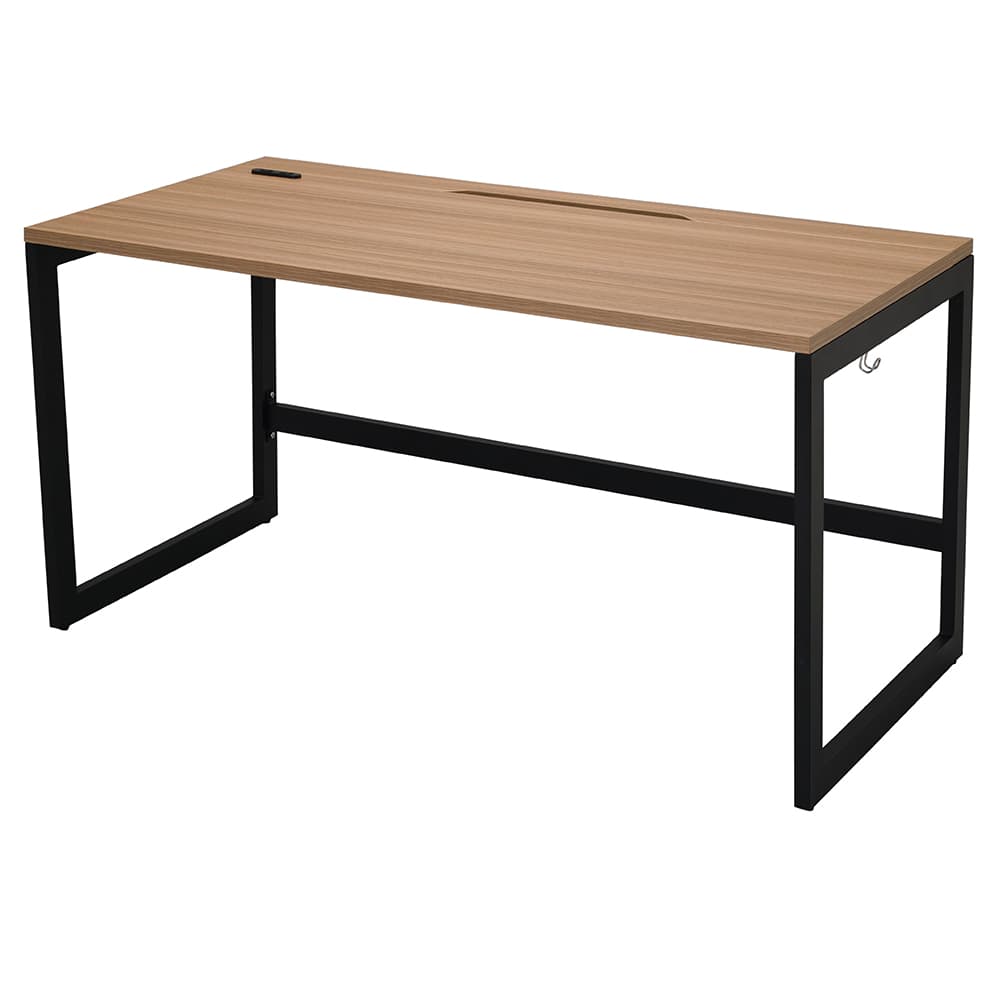 【車上渡し】アール・エフ・ヤマカワ リスム デスク W1400×D700 ウォルナット×ブラック脚 (2ヶ口コンセント付) (重量：27.7kg) RFFLD-1470DM-BL|オフィスデスク