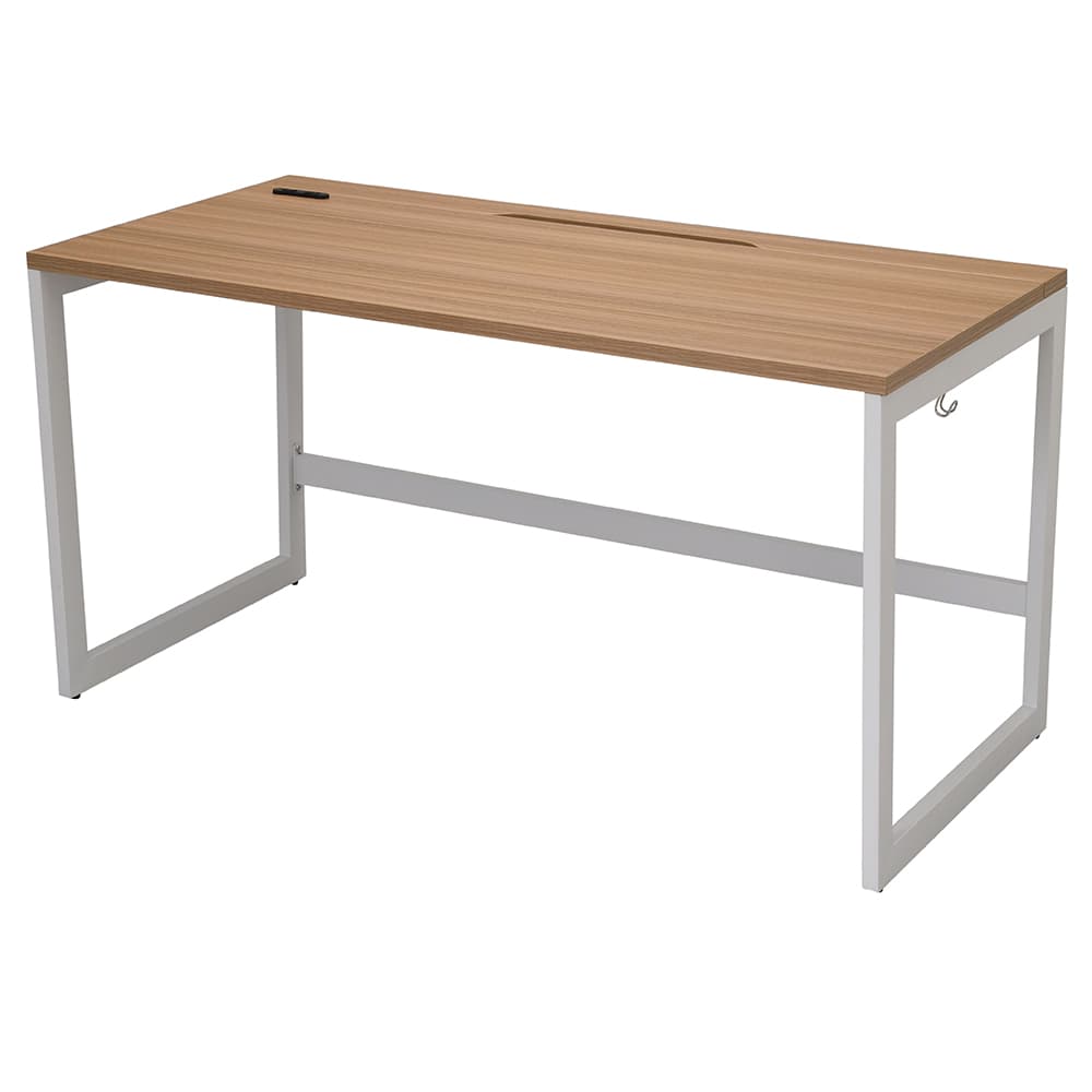 【車上渡し】アール・エフ・ヤマカワ リスム デスク W1400×D700 ウォルナット×ホワイト脚 (2ヶ口コンセント付) (重量：27.7kg) RFFLD-1470DM-WL|オフィスデスク