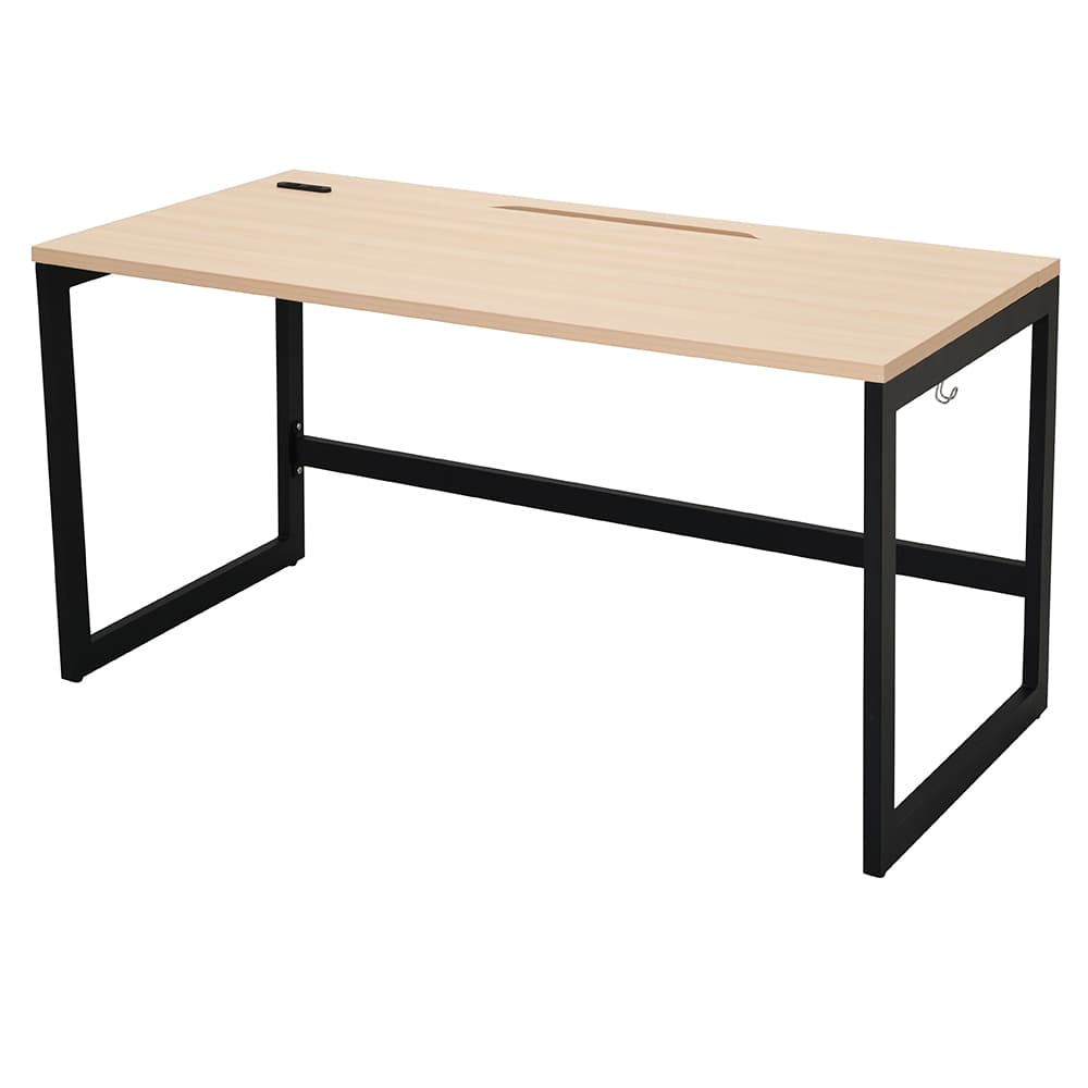 【車上渡し】アール・エフ・ヤマカワ リスム デスク W1400×D700 ナチュラル×ブラック脚 (2ヶ口コンセント付) (重量：27.7kg) RFFLD-1470NA-BL|オフィスデスク