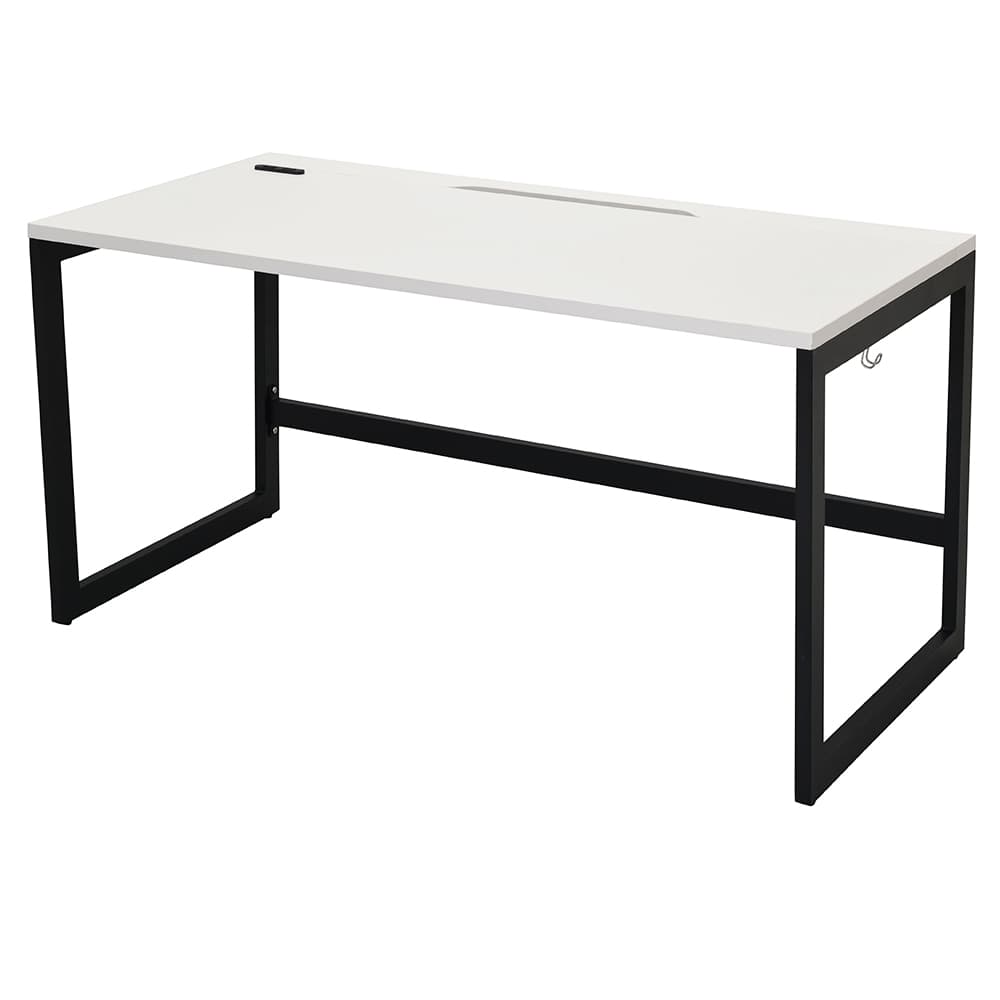 【車上渡し】アール・エフ・ヤマカワ リスム デスク W1400×D700 ホワイト×ブラック脚 (2ヶ口コンセント付) (重量：27.7kg) RFFLD-1470WH-BL|オフィスデスク
