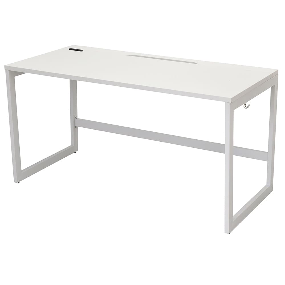 【車上渡し】アール・エフ・ヤマカワ リスム デスク W1400×D700 ホワイト×ホワイト脚 (2ヶ口コンセント付) (重量：27.7kg) RFFLD-1470WH-WL|オフィスデスク