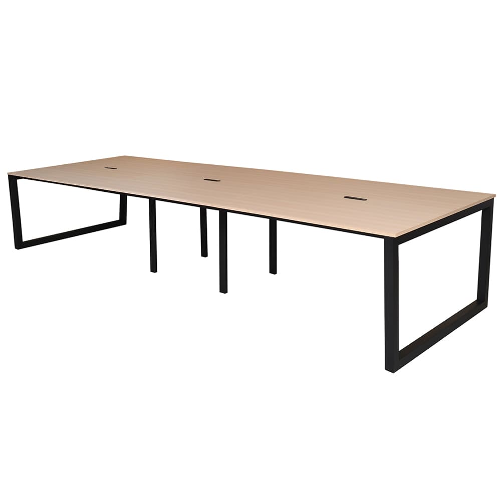 【車上渡し】アール・エフ・ヤマカワ リスム フリーアドレス用テーブル W3600×D1200 ナチュラル×ブラック脚 (4ヶ口コンセント付) (重量：104kg) RFFLT-3612NA-BL|オフィスデスク