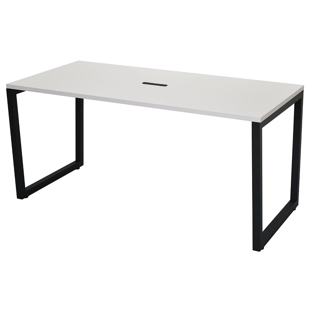 【車上渡し】アール・エフ・ヤマカワ リスム ミーティングテーブル W1500×D750 ホワイト×ブラック脚 (4ヶ口コンセント付) (重量：30.3kg) RFFMT-1575WH-BL|会議用・ミーテングテーブル
