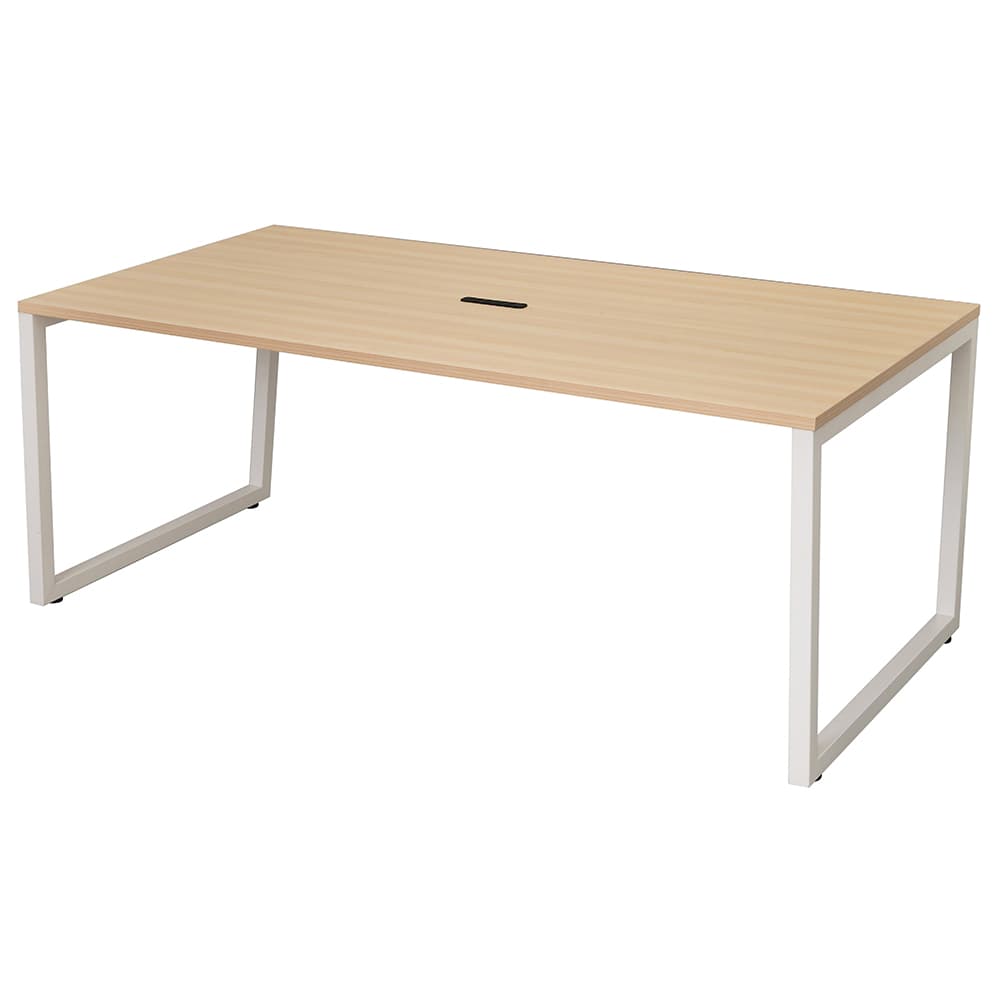 【車上渡し】アール・エフ・ヤマカワ リスム ミーティングテーブル W1800×D900 ナチュラル×ホワイト脚 (4ヶ口コンセント付) (重量：39.2kg) RFFMT-1890NA-WL|会議用・ミーテングテーブル